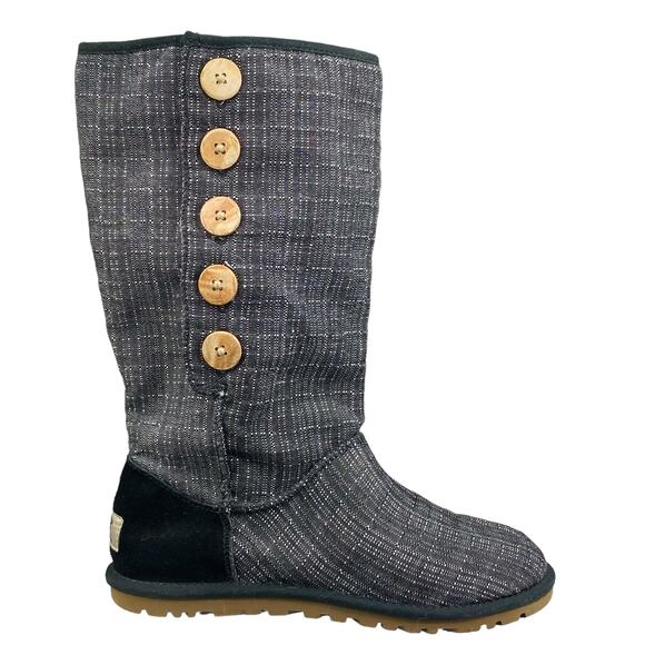 UGG Women’s Lo Pro Button Down Flannel Grey Denim Boot Size US 6 - Picture 1 of 10
